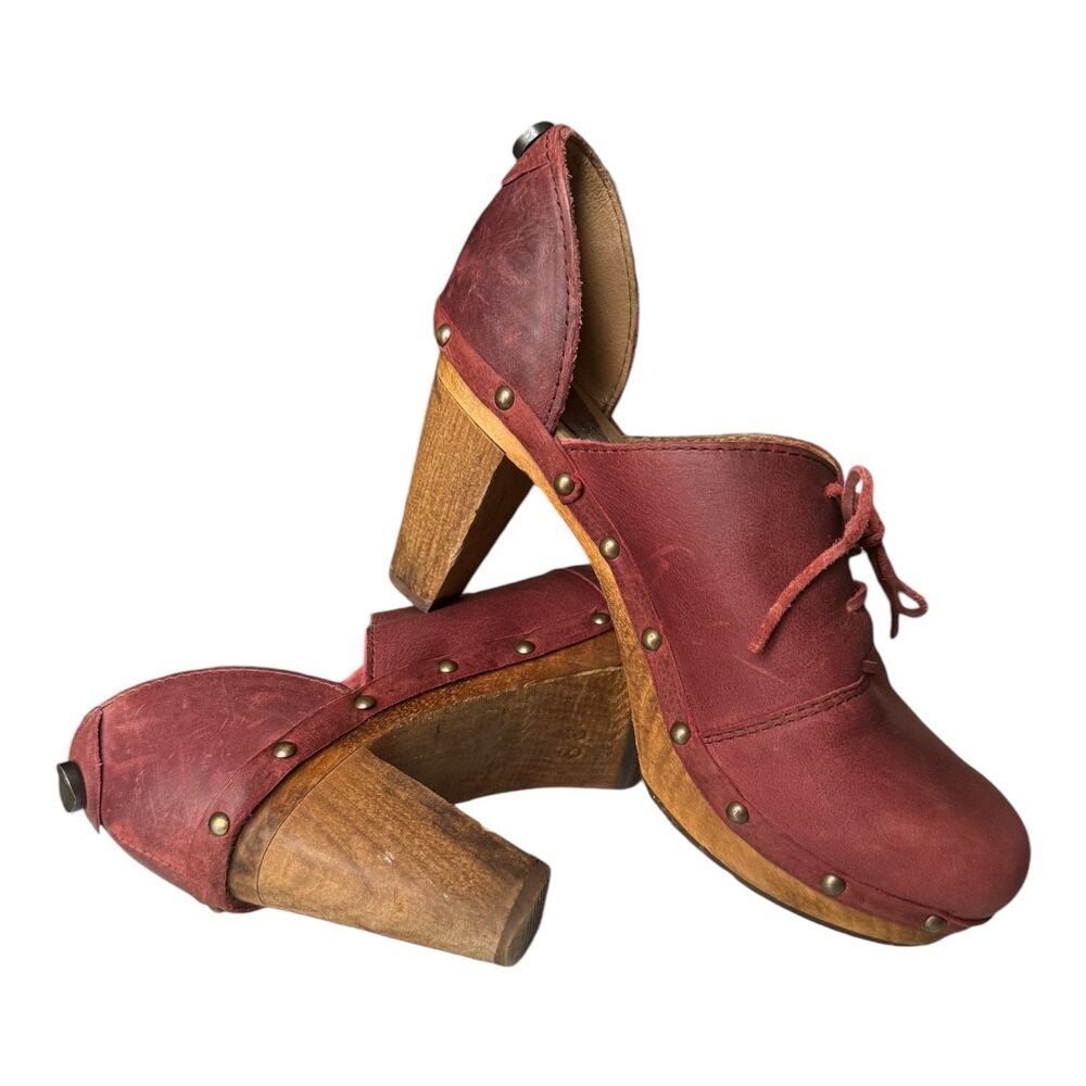 Sanita Theodora Nubuck Leather Clog Studded Wood platform 3" Heel size (38) 7 - Picture 2 of 16